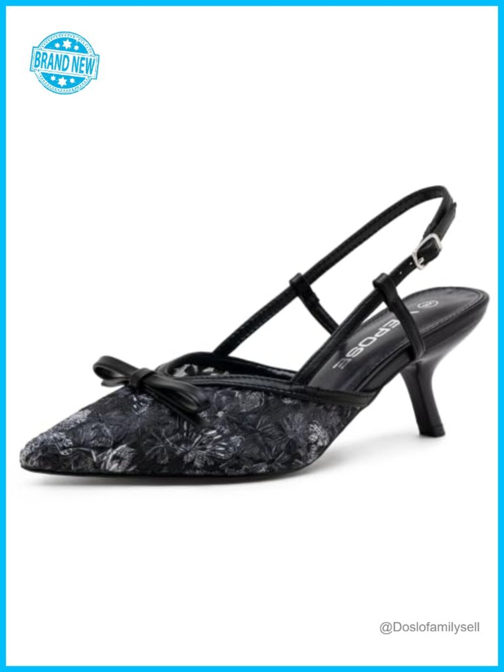 Vepose Women's Slingback Kitten Heels Floral Mesh Bow Pointed Toe Dress Pumps